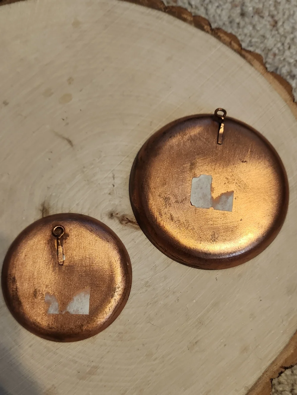 Vintage Set 2 Enamel On Copper Blue Small Wall Hangings